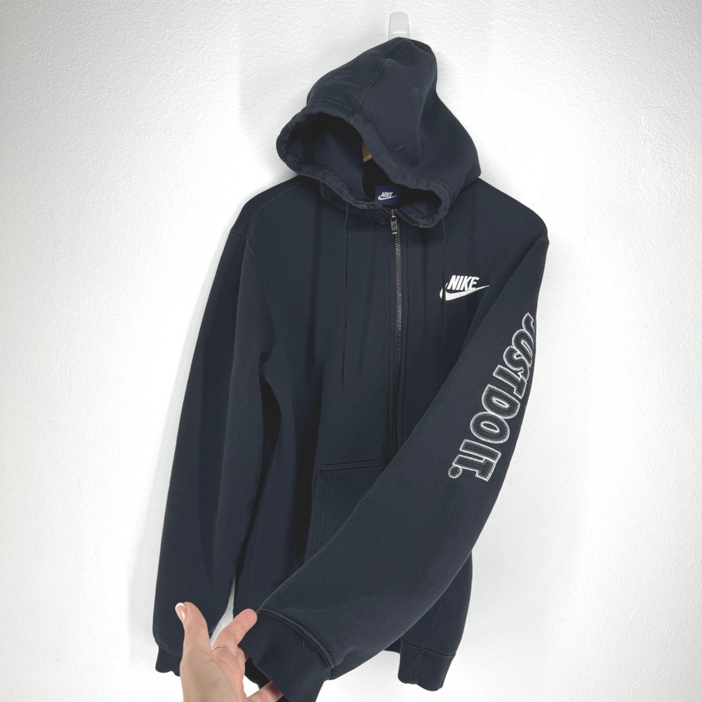 Nike Mens Just Do It Sleeve Logo Full Zip Hoodie Black Fleece Size L Spellout